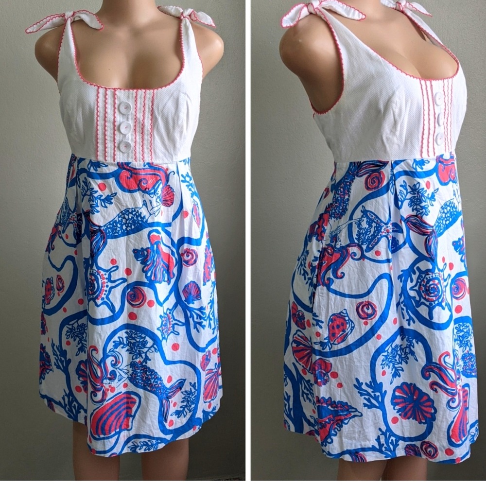 Lilly Pulitzer White and Blue Dress with Pink Accents